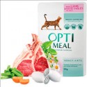 Saszetka dla kota OPTI MEAL 85g - Pyszna karma mokra z jagnięciną i warzywami w galaretce dla kociaka. Duża zawartość mięsa.