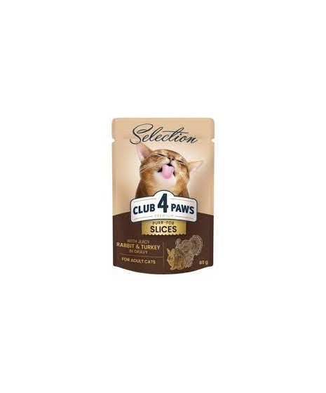 Club 4 Łapy- saszetka dla kota. Kawałeczki z królikiem i indyczką. 85g.