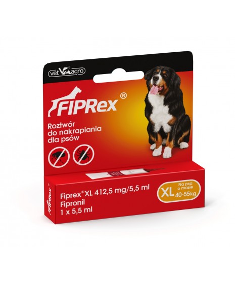 Fiprex- Krople do nakrapiania dla psów przeciw pchłom, kleszczom i wszom. Dla psa o masie od 40kg do 55kg.