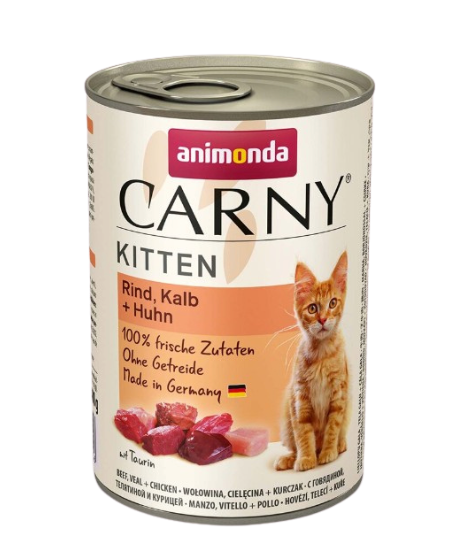 Animonda Carny KITTEN- karma mokra w puszce dla kotów. 400g. Z wołowiną, cielęciną i kurczakiem.