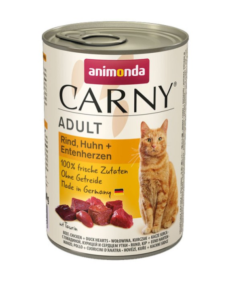 Animonda Carny - karma mokra w puszce dla kotów. 400g. Wołowina z kurczakiem i sercami kaczymi.