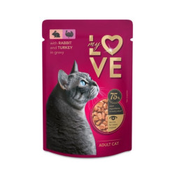 Saszetka dla kota MIAU 100g - Mokra karma z indykiem i królikiem w aksamitnym sosie.