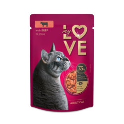 Saszetka dla kota MIAU 100g - Mokra karma z wołowiną w aksamitnym sosie.