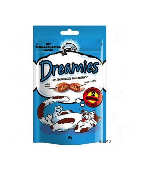 Dreamies - pyszna przekąska dla twojego kota. Marzą one o chrupkich, wypełnionych pysznym, kremowym nadzieniem poduszeczkach.