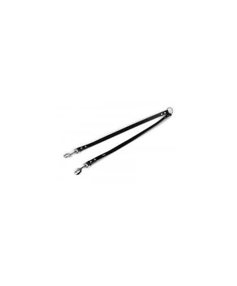 Rozgałęźnik skórkowy dla dwóch piesków. Czarny. Szerkość 10mm długość 35cm.